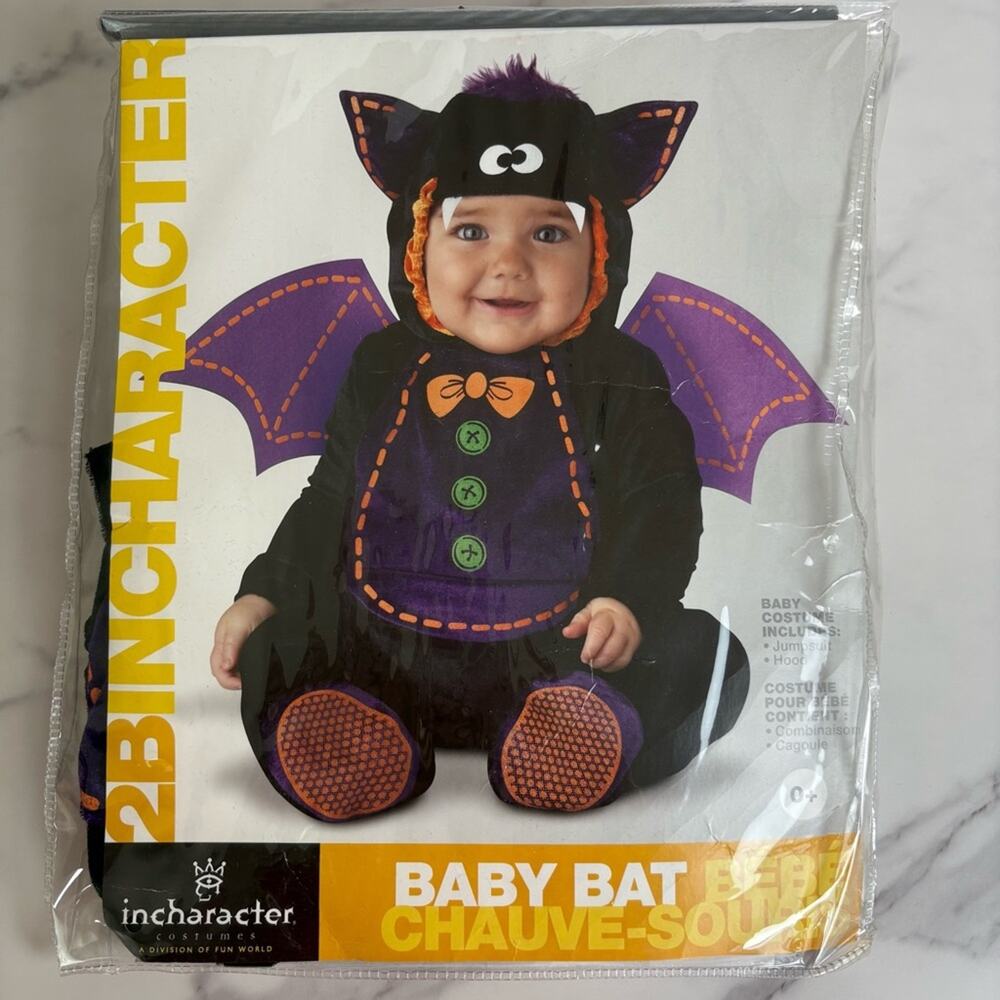 Baby Bat Halloween Costume Infant XS 0–6 Months Black Purple Jumpsuit Hood